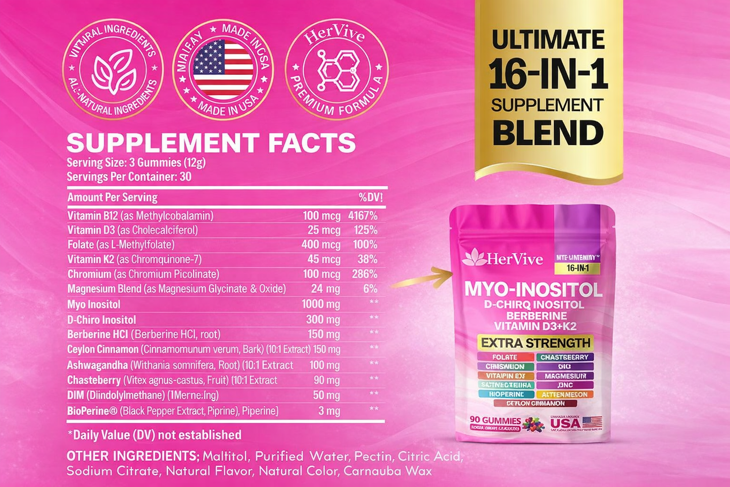 Myo-Inositol Gummies - Women's Hormones & Cycle Support Dietary Supplement